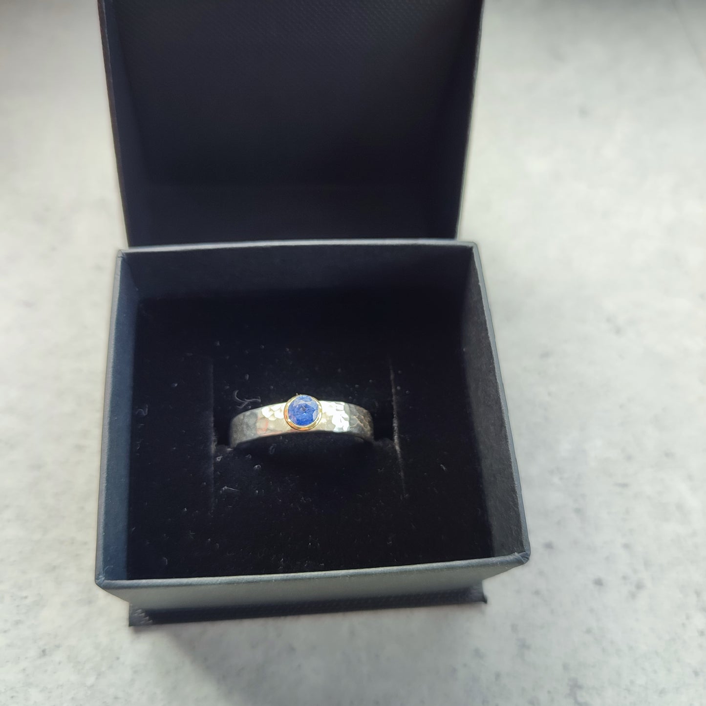 Chunky Silver Textured Ring with Sapphire
